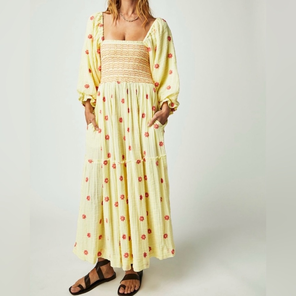 Embroidered Yellow Maxi Dress